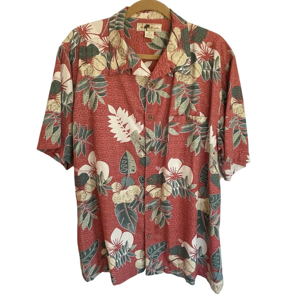 Joe Marlin Red Floral Print Hawaiian Shirt Mens‎ Size XXL Vacation Resort Cruise